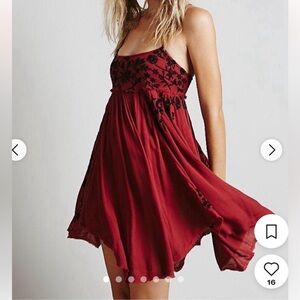 Free People Intimately Red Baby Doll Dress with Black Stitching
